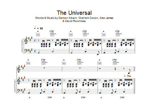 Blur The Universal sheet music notes and chords arranged for Guitar Chords/Lyrics