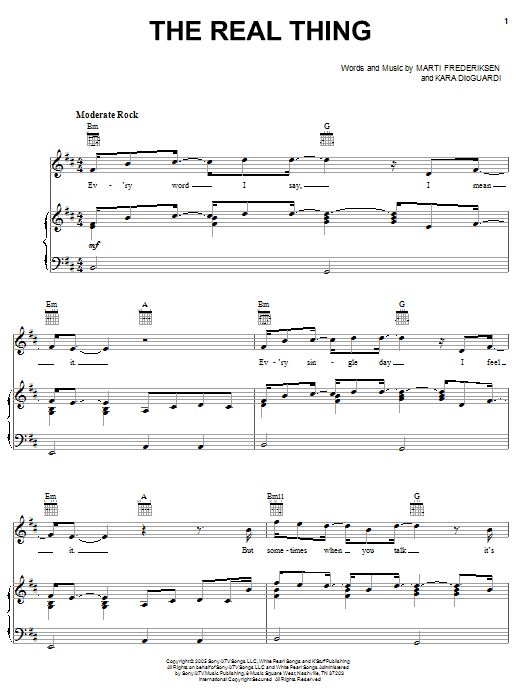 Bo Bice The Real Thing sheet music notes and chords arranged for Piano, Vocal & Guitar Chords (Right-Hand Melody)