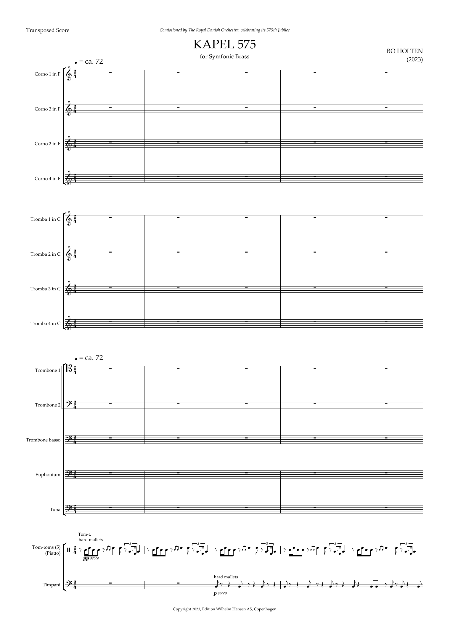 Bo Holten Kapel 575 sheet music notes and chords arranged for Brass Ensemble