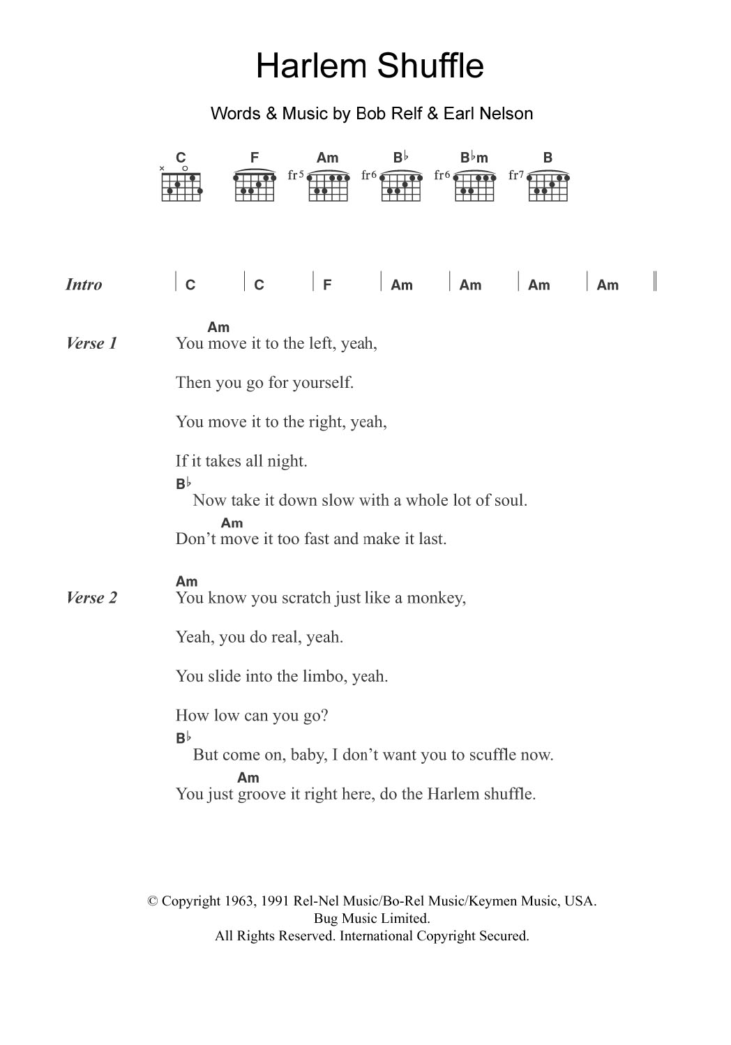 Bob & Earl Harlem Shuffle sheet music notes and chords arranged for Piano, Vocal & Guitar Chords