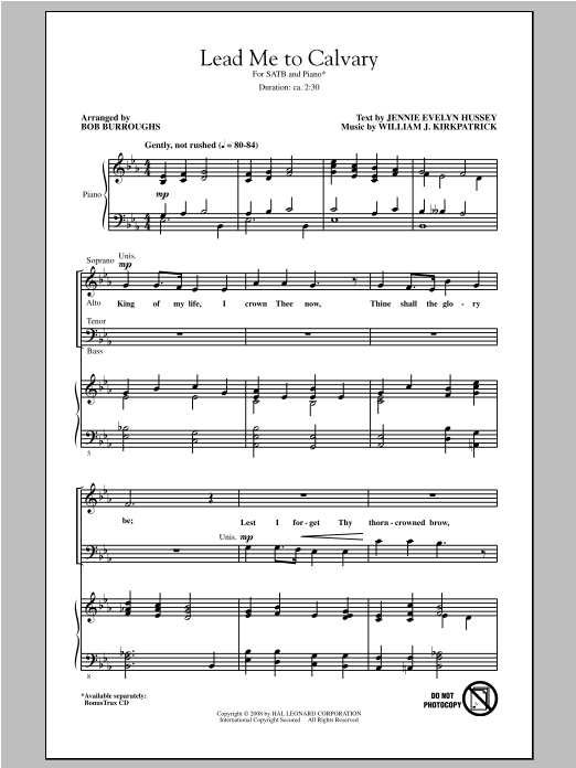Bob Burroughs Lead Me To Calvary sheet music notes and chords arranged for SATB Choir