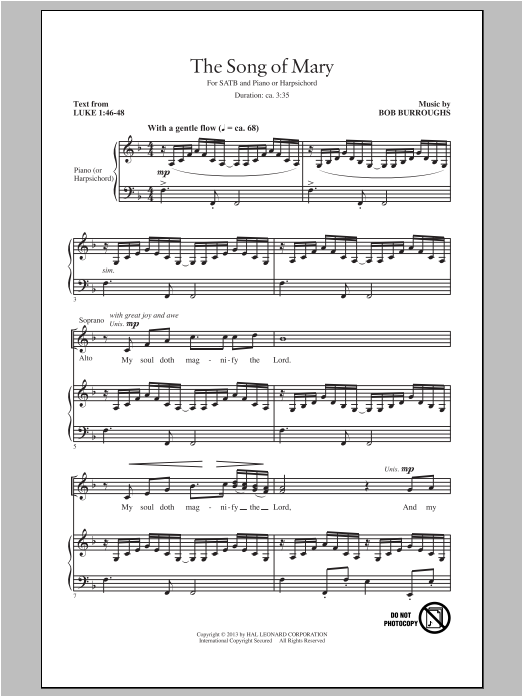 Bob Burroughs Song Of Mary sheet music notes and chords arranged for SATB Choir