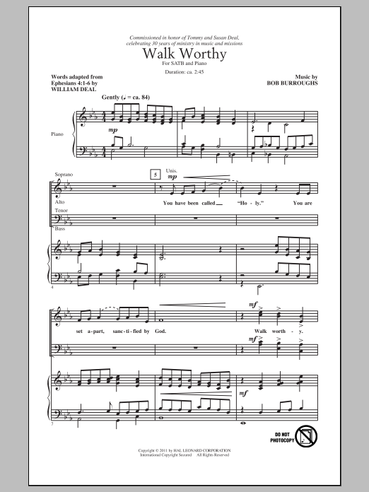 Bob Burroughs Walk Worthy sheet music notes and chords arranged for SATB Choir