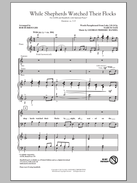 Bob Burroughs While Shepherds Watched Their Flocks sheet music notes and chords arranged for SATB Choir