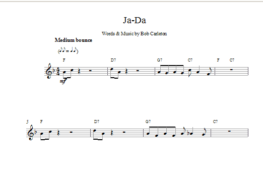 Bob Carleton Ja-Da sheet music notes and chords arranged for Piano, Vocal & Guitar Chords (Right-Hand Melody)