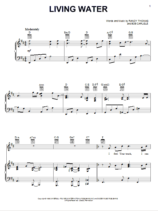Bob Carlisle Living Water sheet music notes and chords arranged for Piano, Vocal & Guitar Chords (Right-Hand Melody)