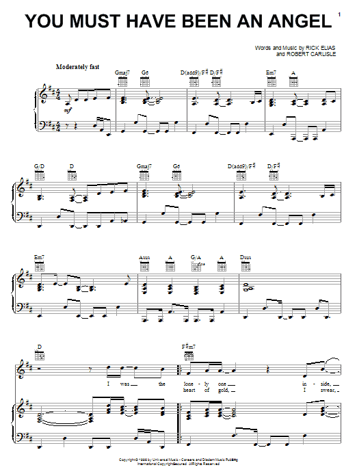 Bob Carlisle You Must Have Been An Angel sheet music notes and chords arranged for Piano, Vocal & Guitar Chords (Right-Hand Melody)
