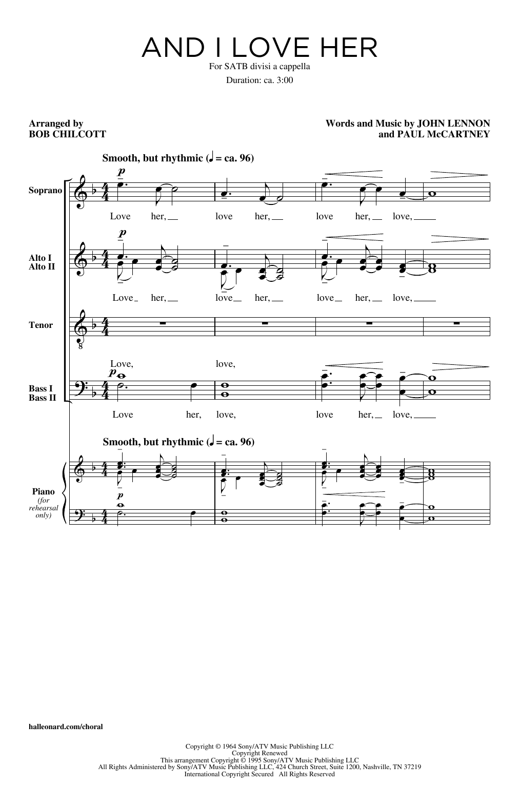 Bob Chilcott And I Love Her sheet music notes and chords arranged for SATB Choir