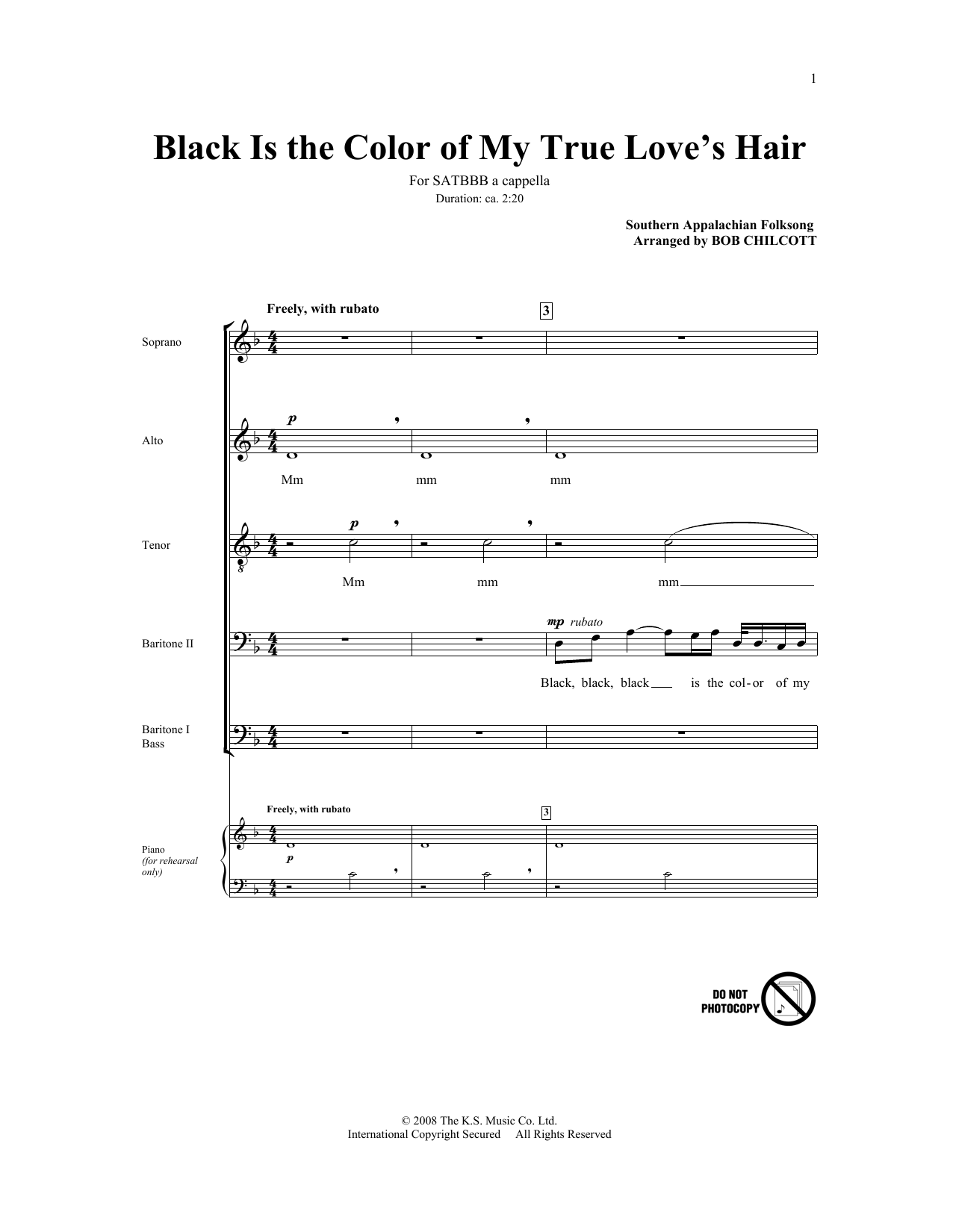 Bob Chilcott Black Is The Color Of My True Love's Hair sheet music notes and chords arranged for SATB Choir