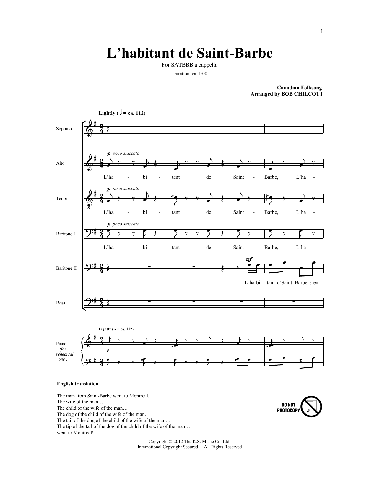 Bob Chilcott L'Habitant De Saint Barbe sheet music notes and chords arranged for SATB Choir