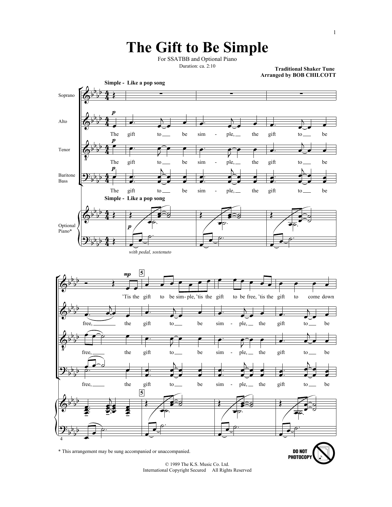 Bob Chilcott The Gift To Be Simple sheet music notes and chords arranged for SATB Choir