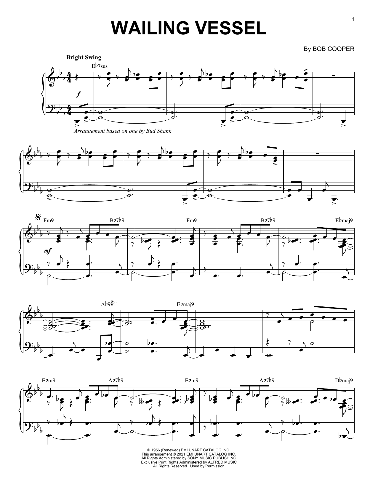 Bob Cooper Wailing Vessel [Jazz version] (arr. Brent Edstrom) sheet music notes and chords arranged for Piano Solo