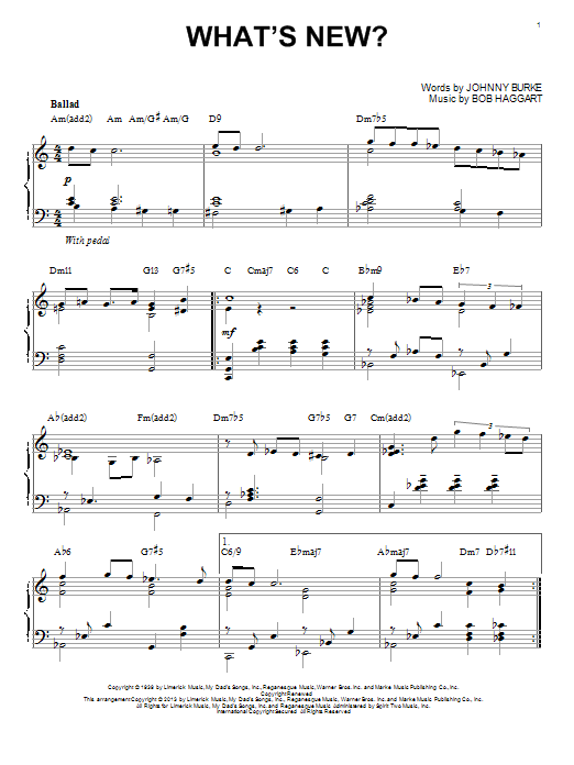 Bob Crosby & His Orchestra What's New? [Jazz version] (arr. Brent Edstrom) sheet music notes and chords arranged for Piano Solo