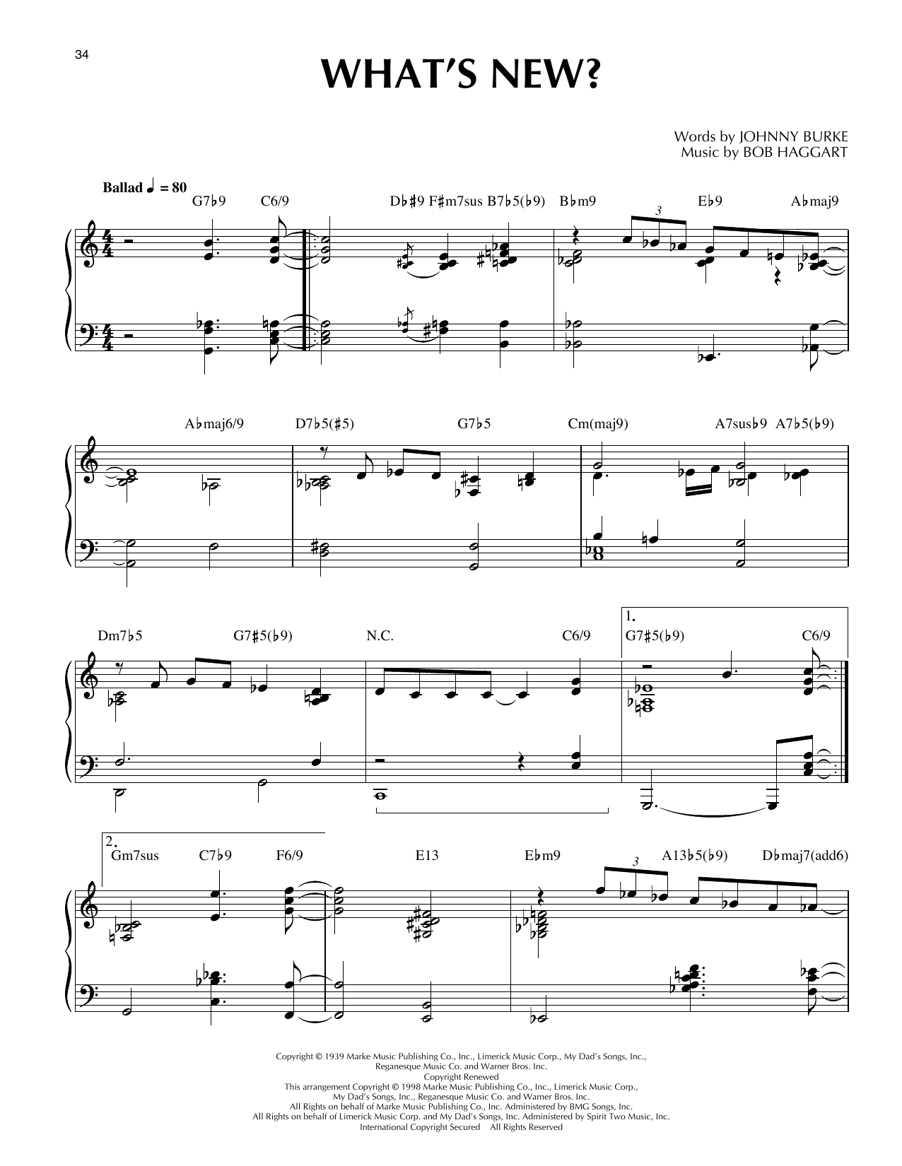 Bob Crosby and His Orchestra What's New? (arr. Thomas Coppola) sheet music notes and chords arranged for Piano Solo