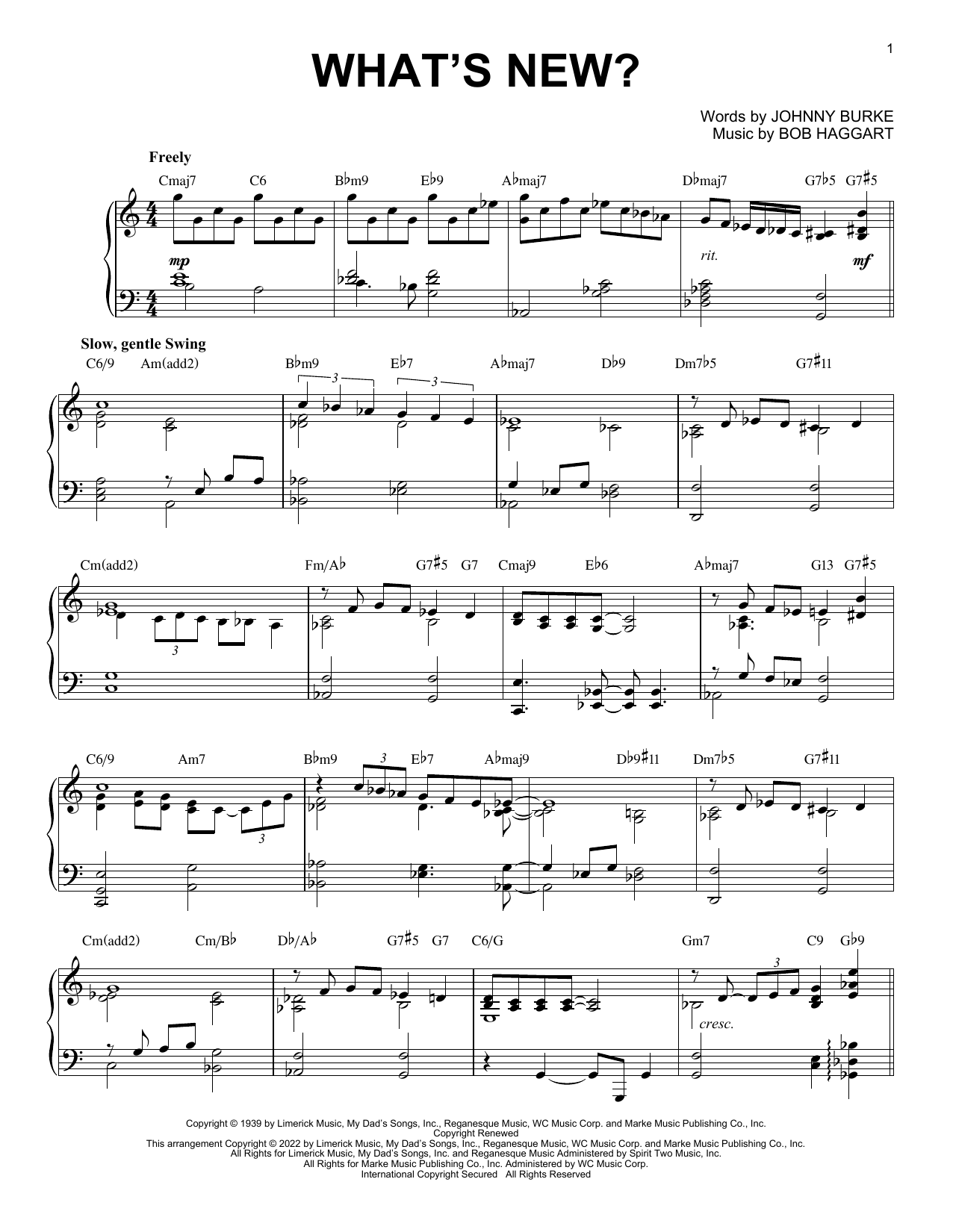 Bob Crosby And His Orchestra What's New? [Jazz version] (arr. Brent Edstrom) sheet music notes and chords arranged for Piano Solo