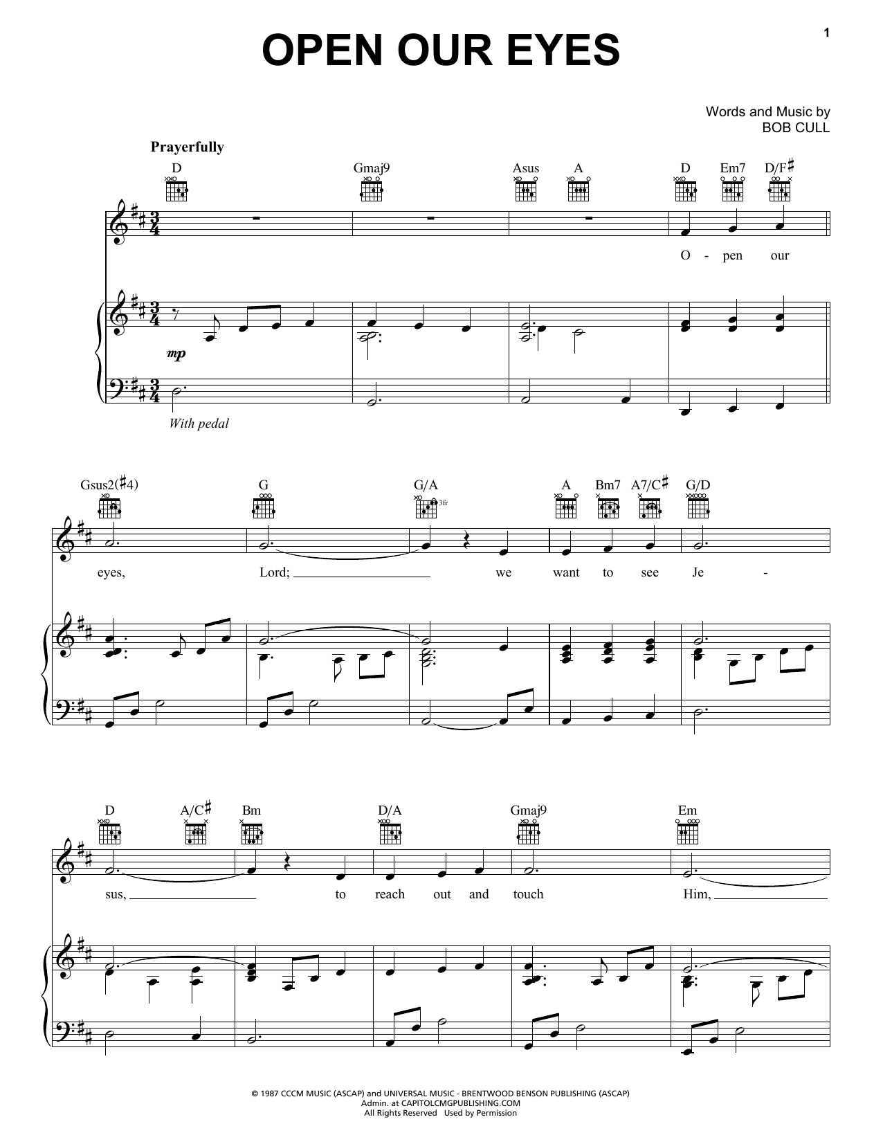 Bob Cull Open Our Eyes sheet music notes and chords arranged for Easy Piano