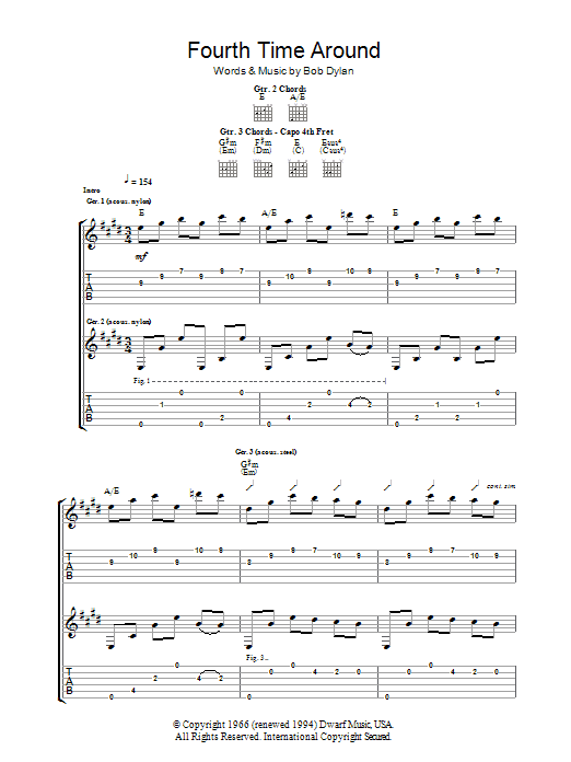 Bob Dylan 4th Time Around sheet music notes and chords arranged for Guitar Tab