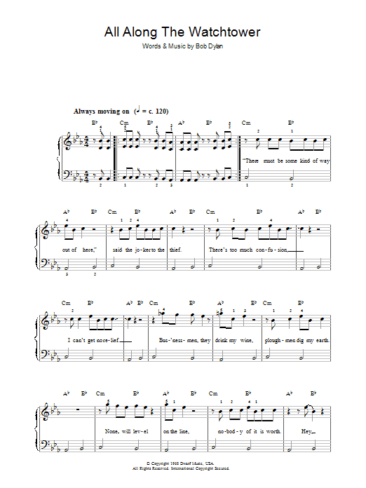 Bob Dylan All Along The Watchtower sheet music notes and chords arranged for Guitar Lead Sheet