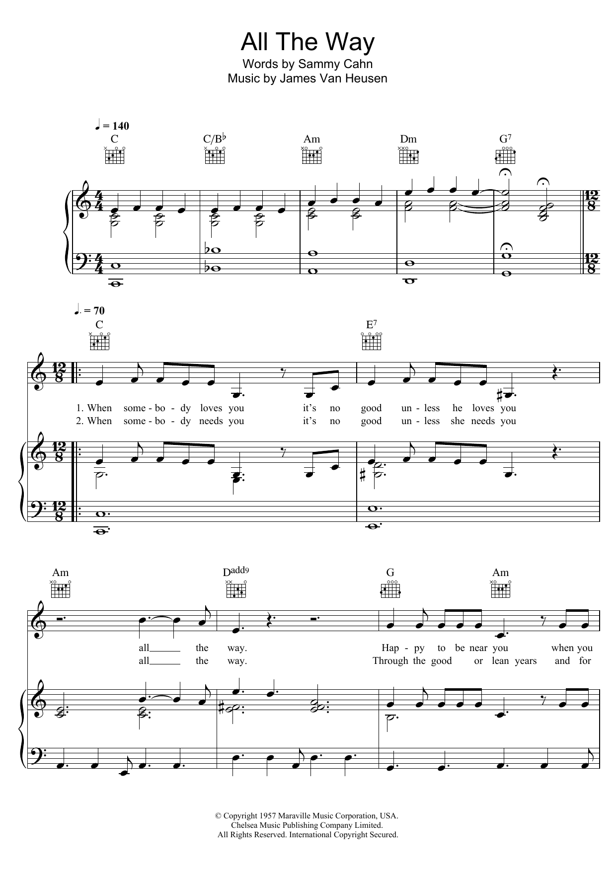 Bob Dylan All The Way sheet music notes and chords arranged for Piano, Vocal & Guitar Chords