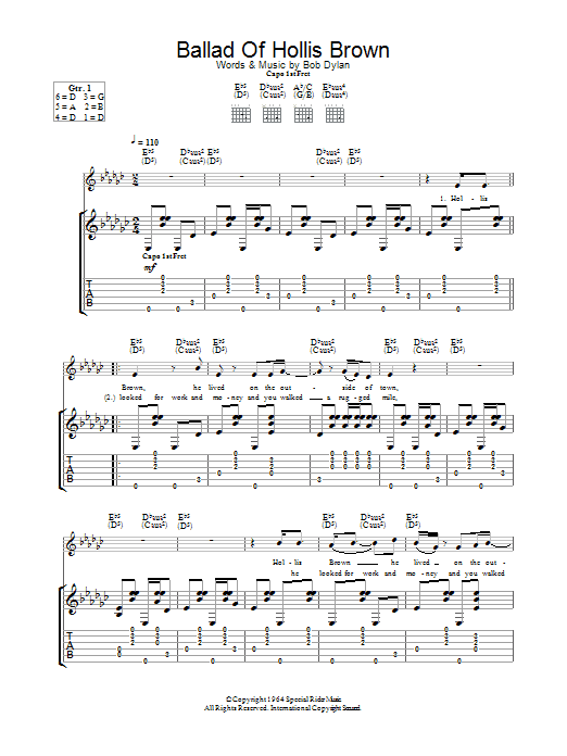 Bob Dylan Ballad Of Hollis Brown sheet music notes and chords arranged for Guitar Tab