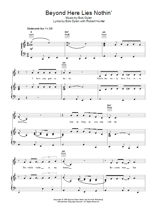 Bob Dylan Beyond Here Lies Nothin' sheet music notes and chords arranged for Guitar Chords/Lyrics