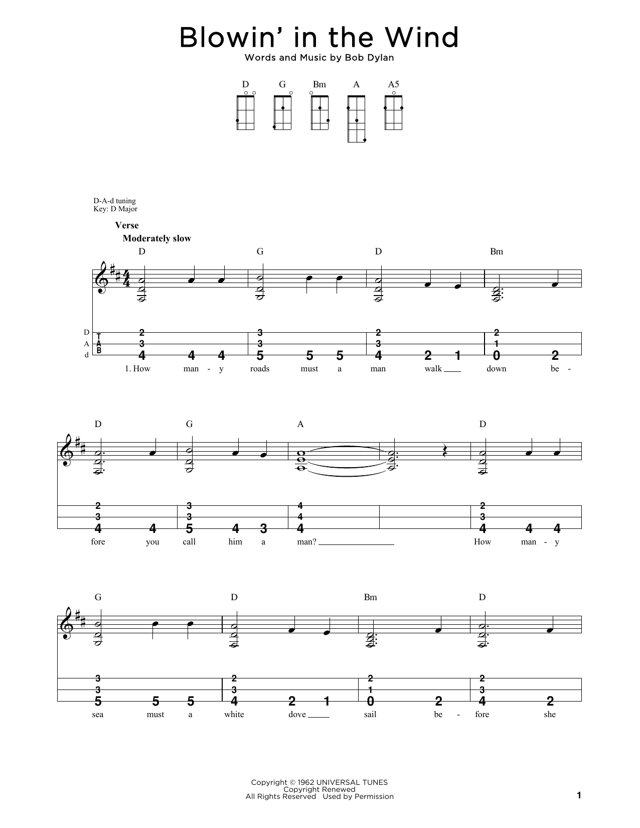 Bob Dylan Blowin' In The Wind (arr. Steven B. Eulberg) sheet music notes and chords arranged for Dulcimer