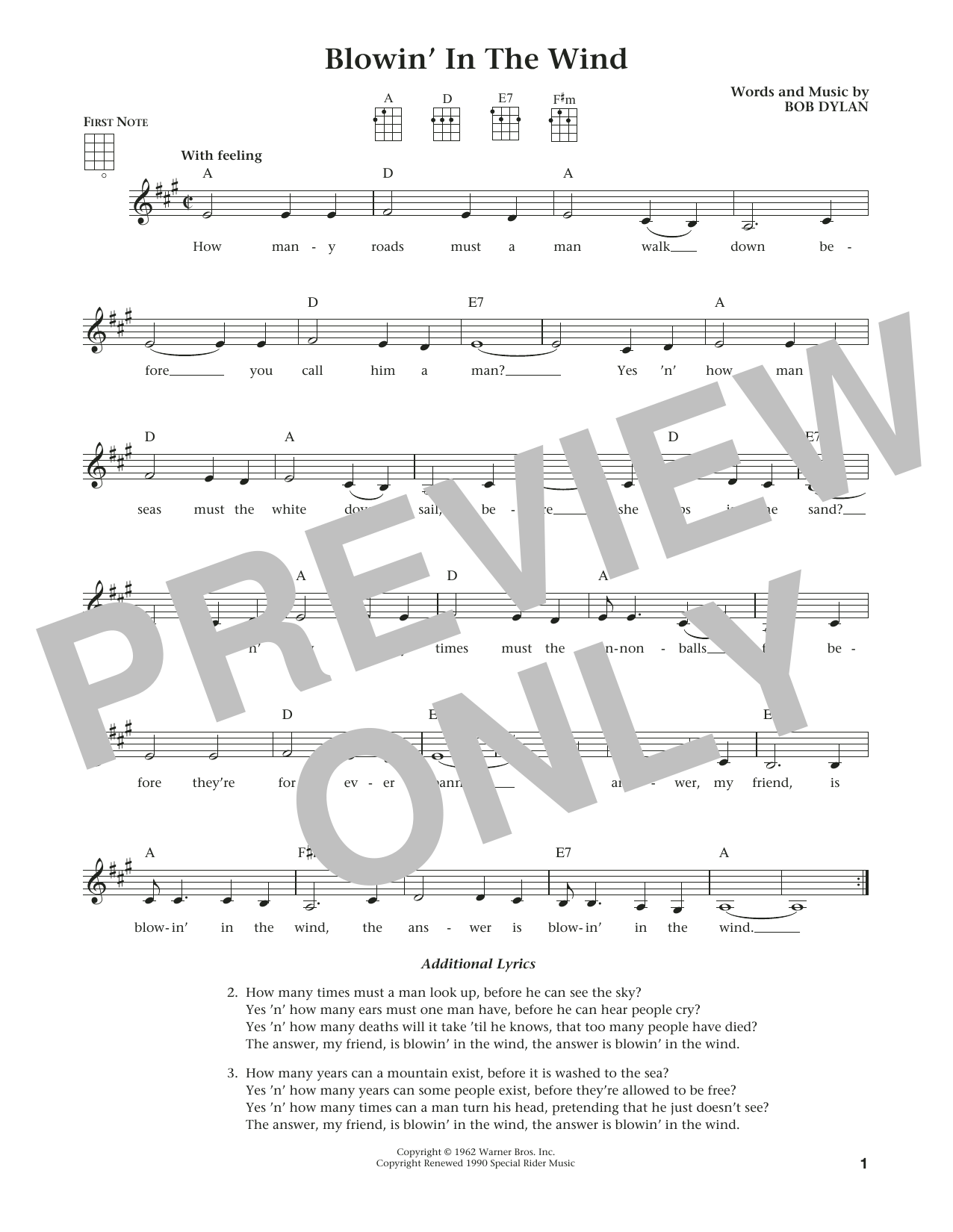 Bob Dylan Blowin' In The Wind (from The Daily Ukulele) (arr. Liz and Jim Beloff) sheet music notes and chords arranged for Ukulele