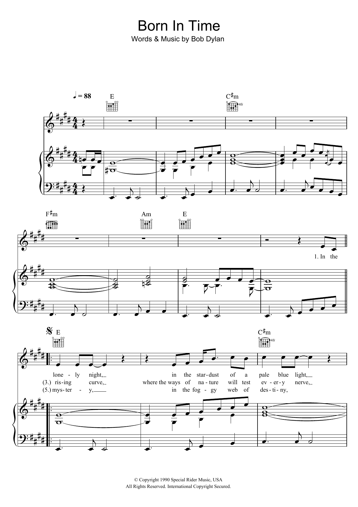Bob Dylan Born In Time sheet music notes and chords arranged for Guitar Chords/Lyrics