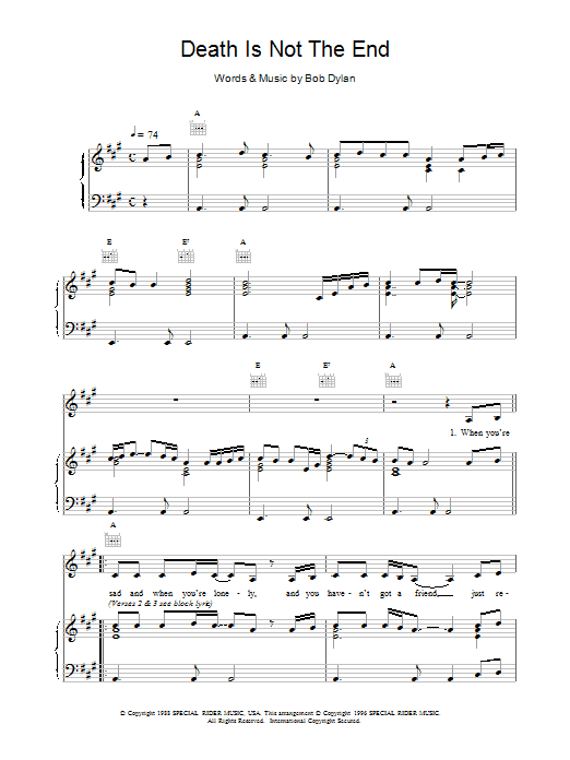 Bob Dylan Death Is Not The End sheet music notes and chords arranged for Piano, Vocal & Guitar Chords