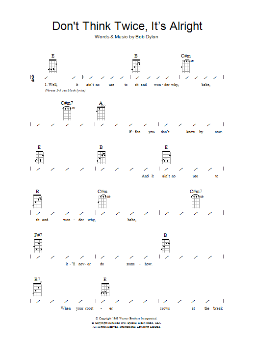 Bob Dylan Don't Think Twice, It's All Right sheet music notes and chords arranged for Solo Guitar