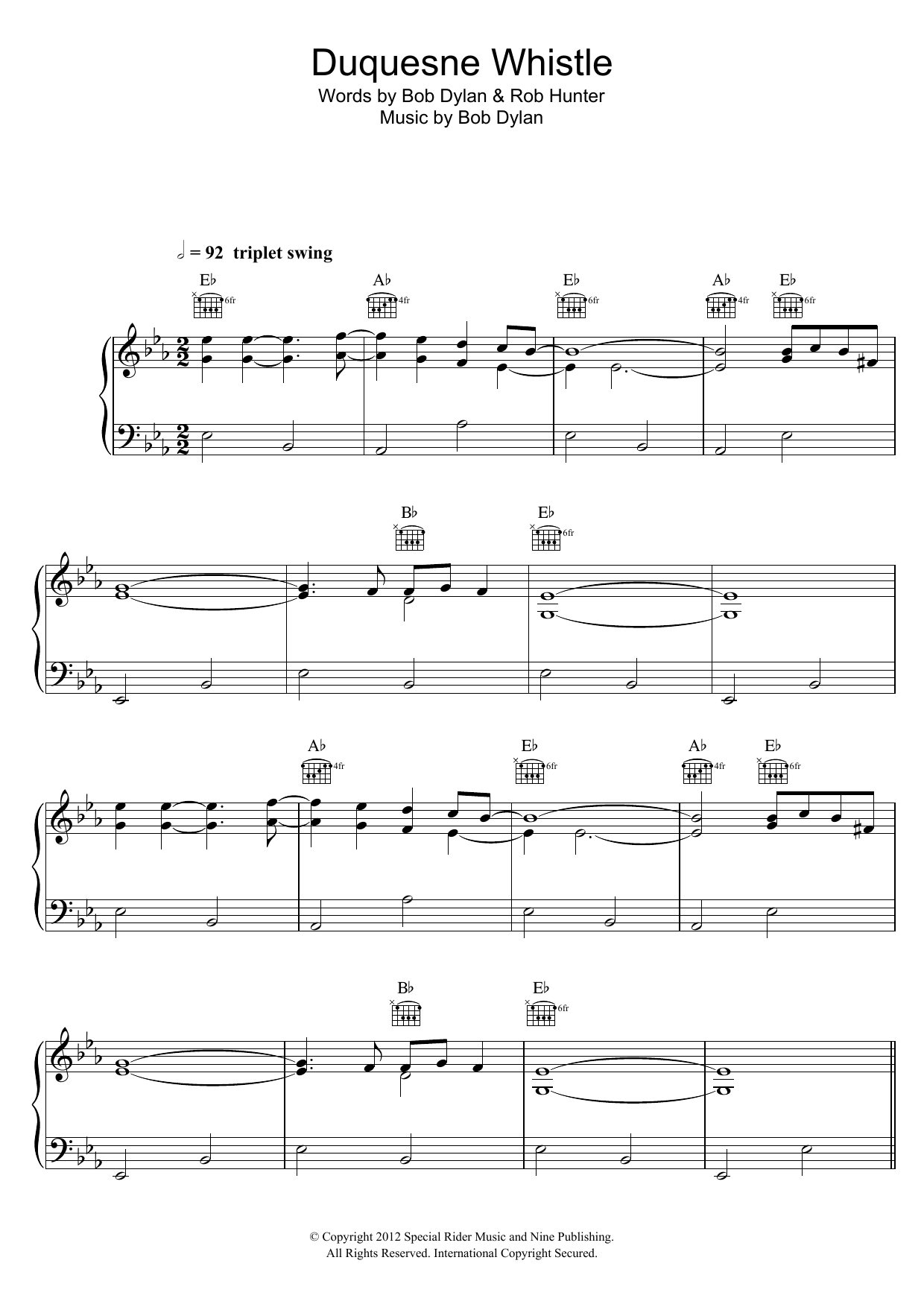 Bob Dylan Duquesne Whistle sheet music notes and chords arranged for Piano, Vocal & Guitar Chords