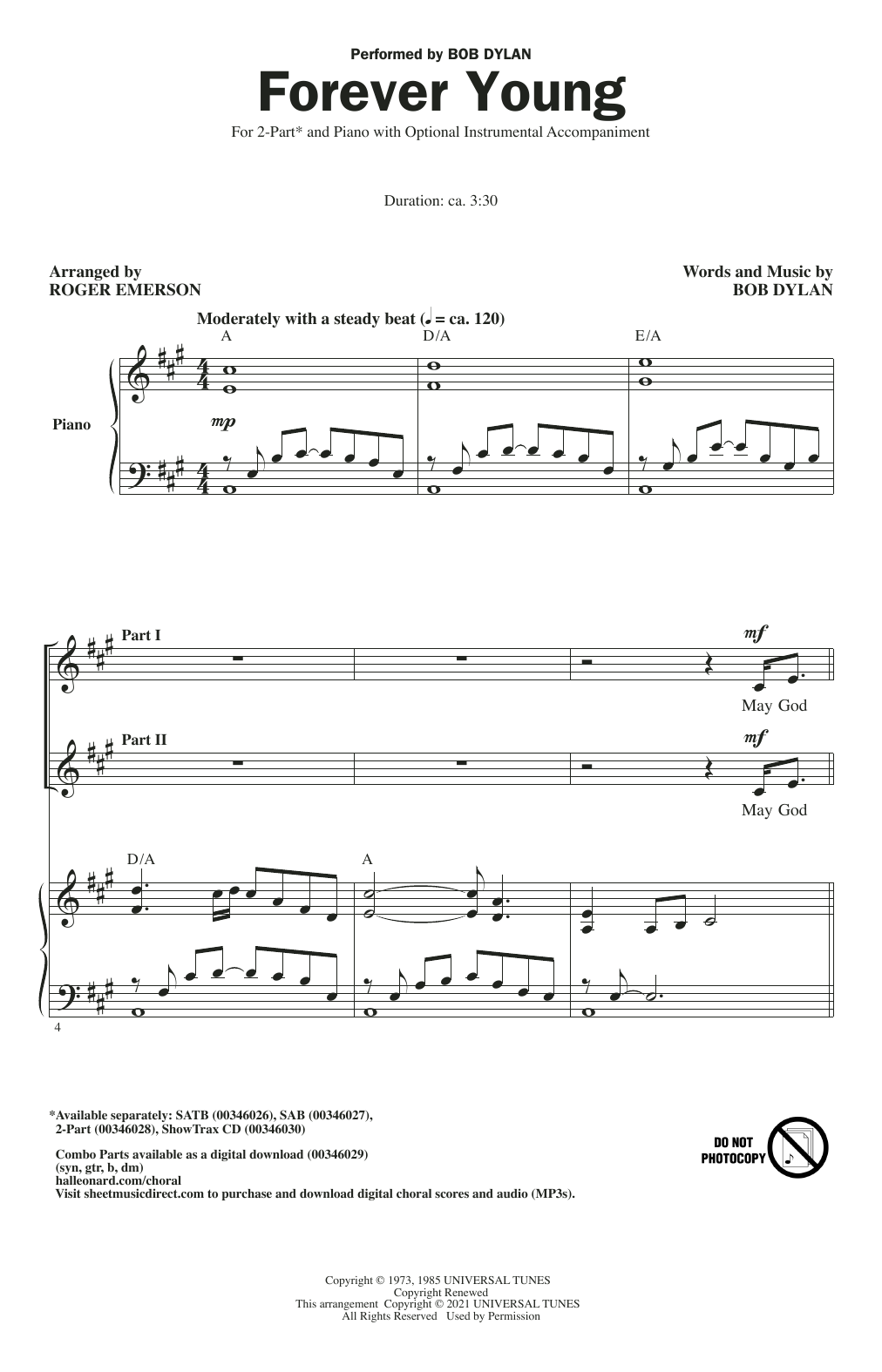 Bob Dylan Forever Young (arr. Roger Emerson) sheet music notes and chords arranged for SATB Choir