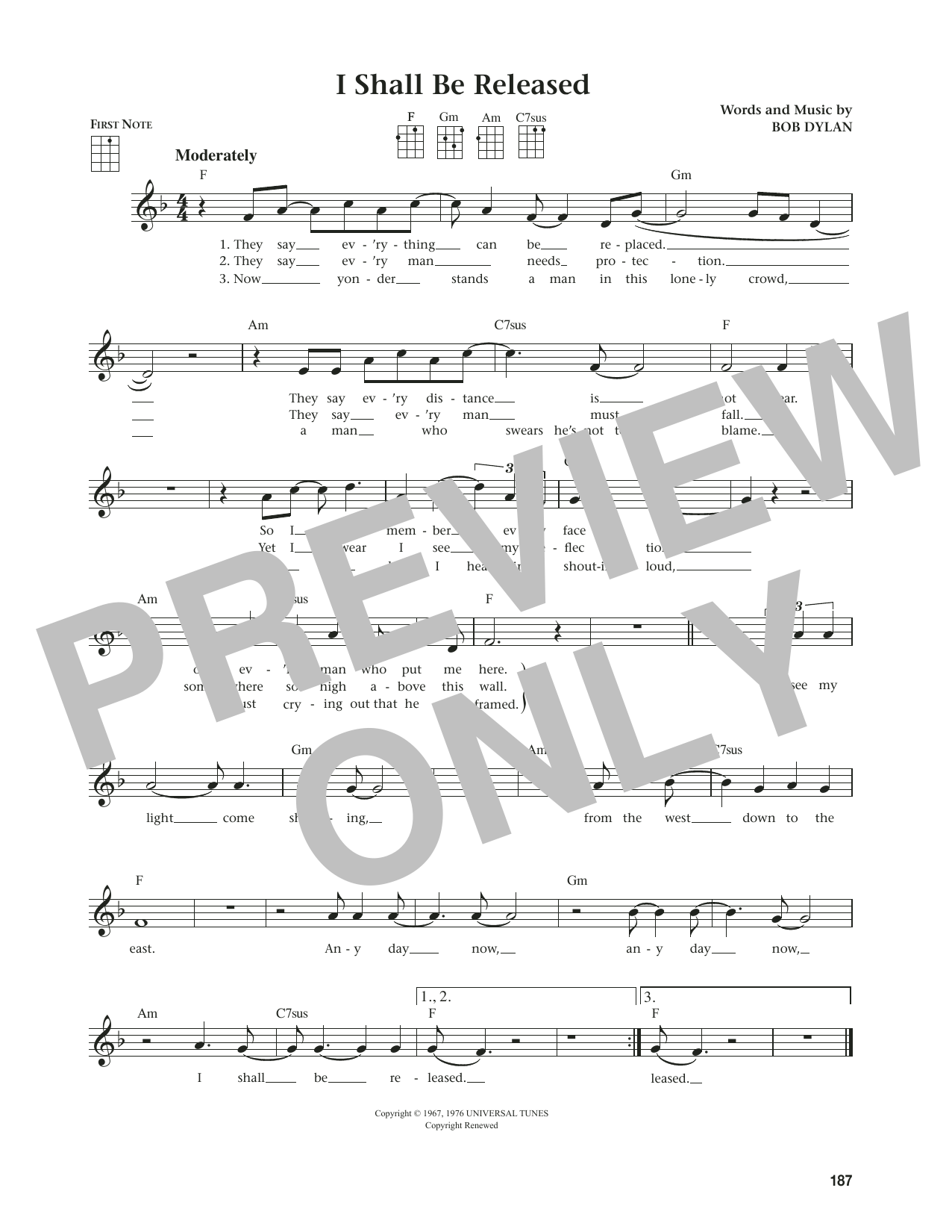 Bob Dylan I Shall Be Released (from The Daily Ukulele) (arr. Jim Beloff) sheet music notes and chords arranged for Ukulele
