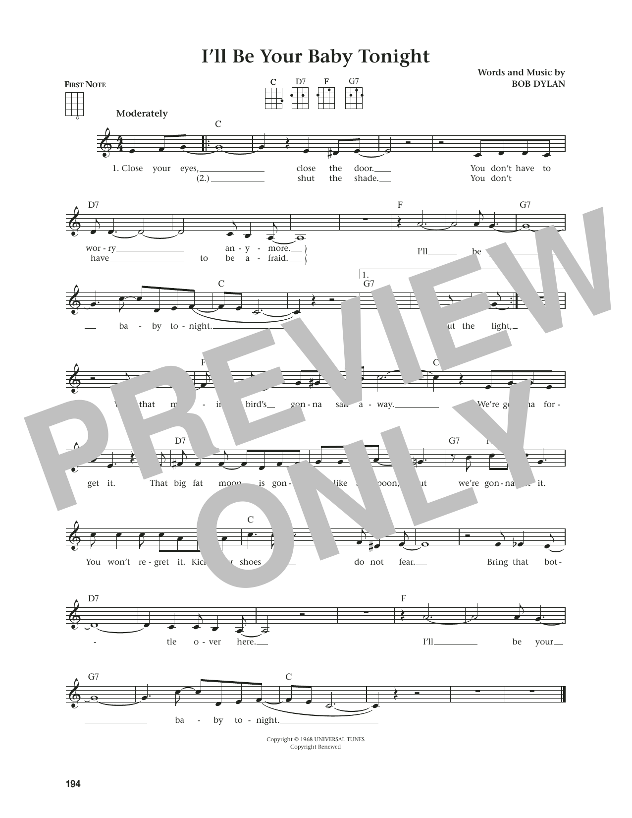 Bob Dylan I'll Be Your Baby Tonight (from The Daily Ukulele) (arr. Jim Beloff) sheet music notes and chords arranged for Ukulele
