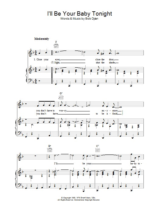 Bob Dylan I'll Be Your Baby Tonight sheet music notes and chords arranged for Guitar Chords/Lyrics