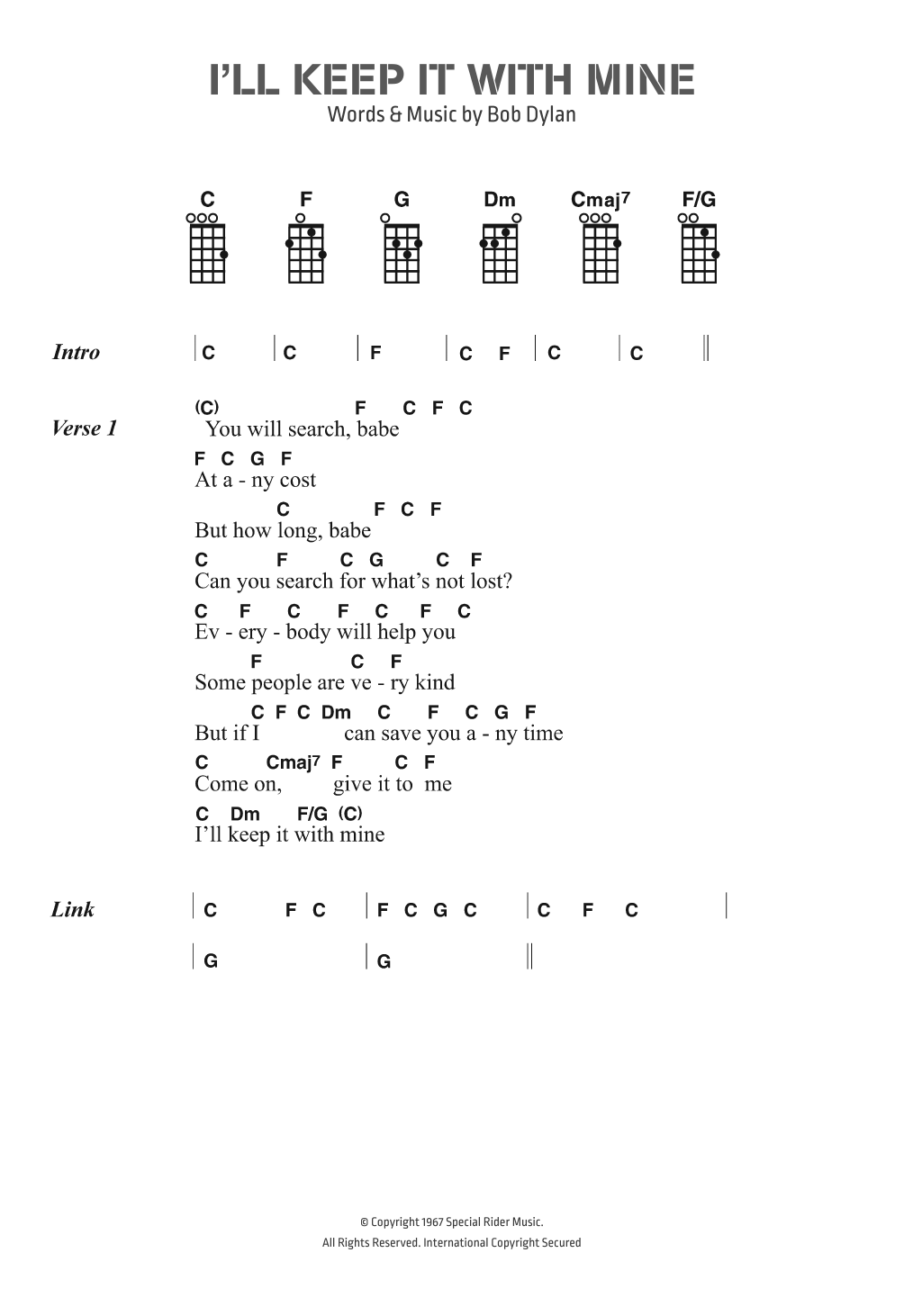 Bob Dylan I'll Keep It With Mine sheet music notes and chords arranged for Guitar Chords/Lyrics