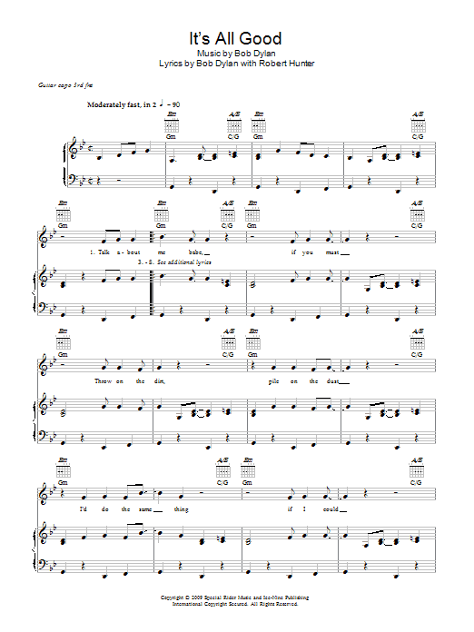 Bob Dylan It's All Good sheet music notes and chords arranged for Piano, Vocal & Guitar Chords