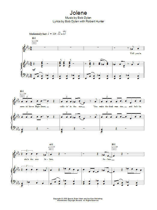Bob Dylan Jolene sheet music notes and chords arranged for Piano, Vocal & Guitar Chords