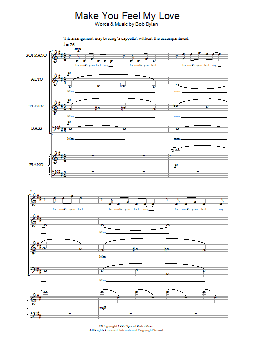 Bob Dylan Make You Feel My Love (arr. Jeremy Birchall) sheet music notes and chords arranged for SATB Choir