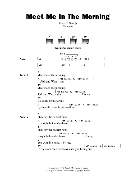 Bob Dylan Meet Me In The Morning sheet music notes and chords arranged for Guitar Chords/Lyrics