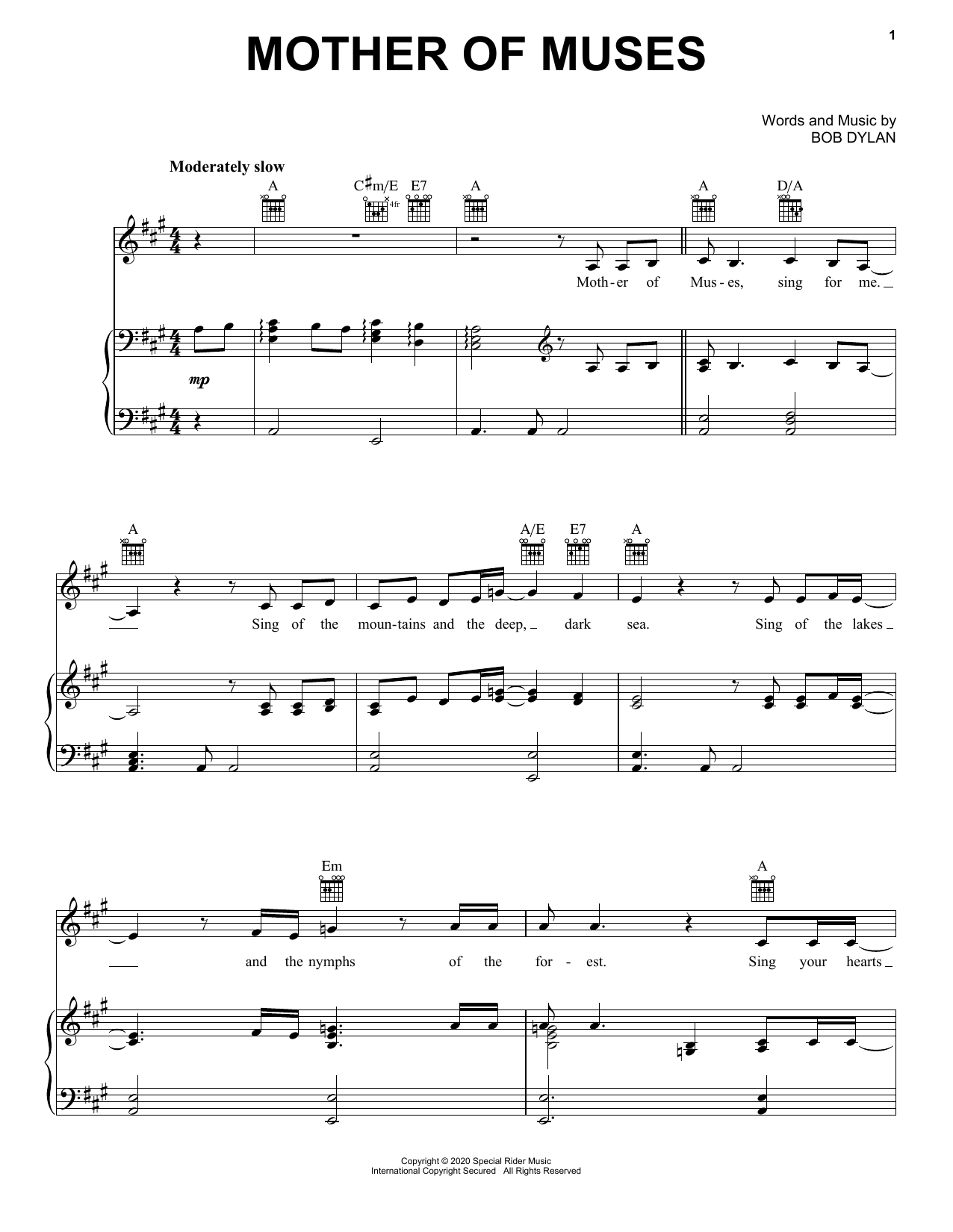 Bob Dylan Mother Of Muses sheet music notes and chords arranged for Piano, Vocal & Guitar Chords (Right-Hand Melody)