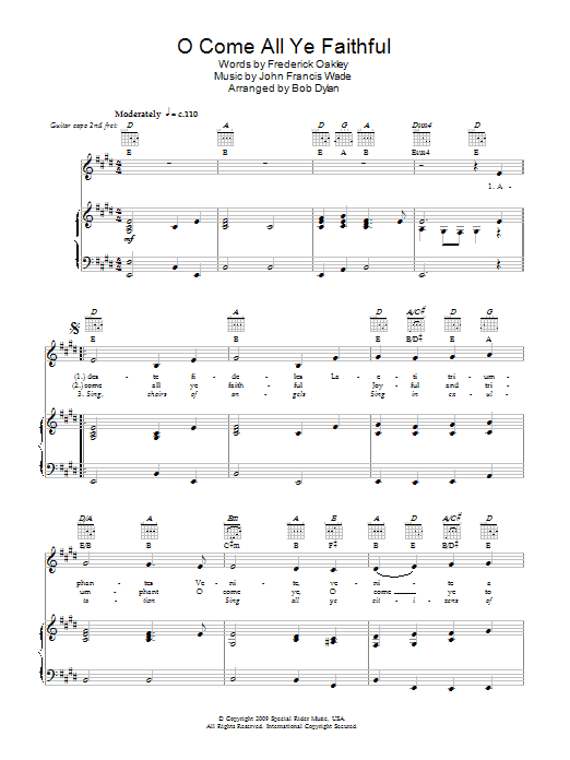 Bob Dylan O Come All Ye Faithful sheet music notes and chords arranged for Piano, Vocal & Guitar Chords