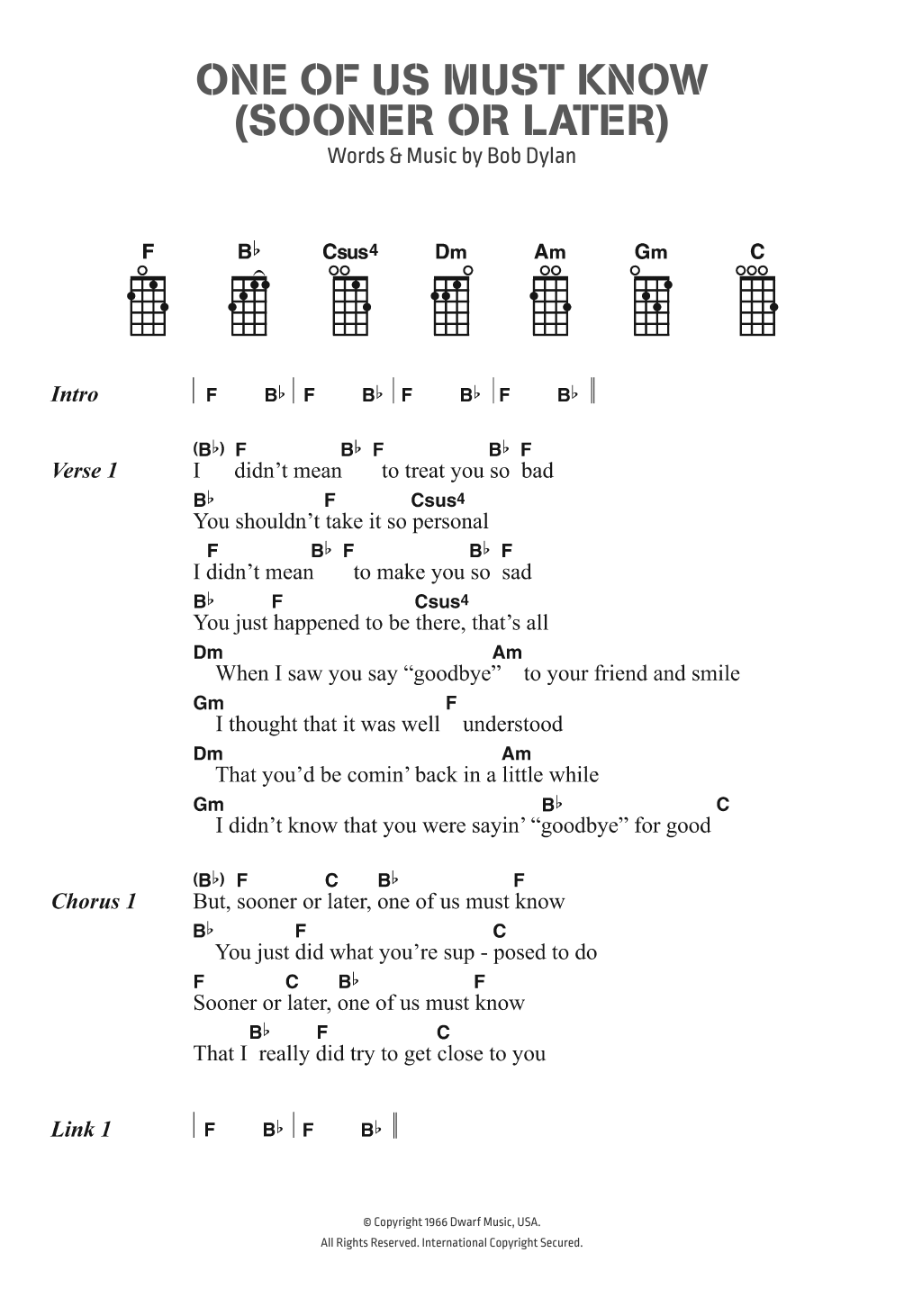 Bob Dylan One Of Us Must Know (Sooner Or Later) sheet music notes and chords arranged for Piano, Vocal & Guitar Chords
