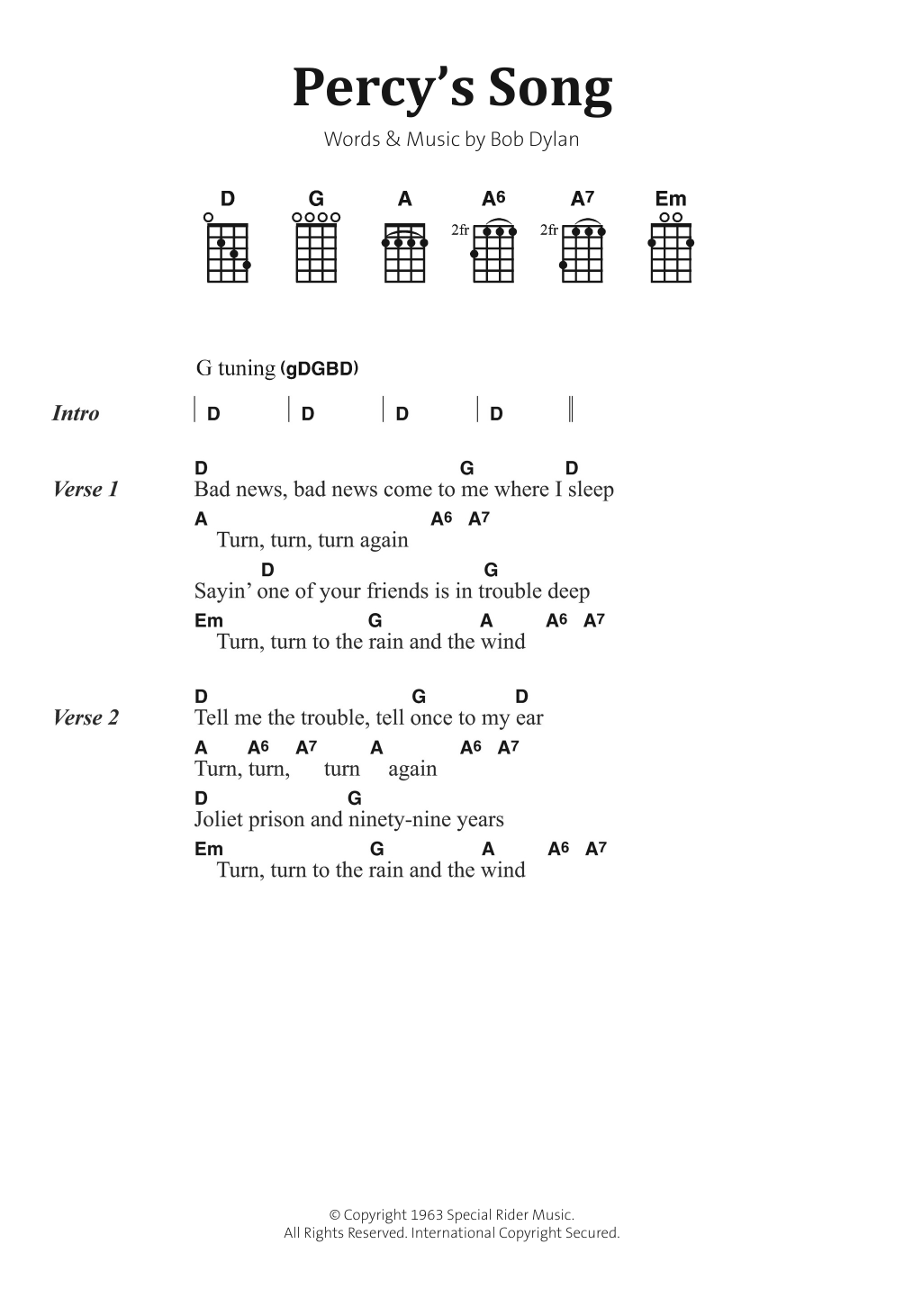 Bob Dylan Percy's Song sheet music notes and chords arranged for Piano, Vocal & Guitar Chords