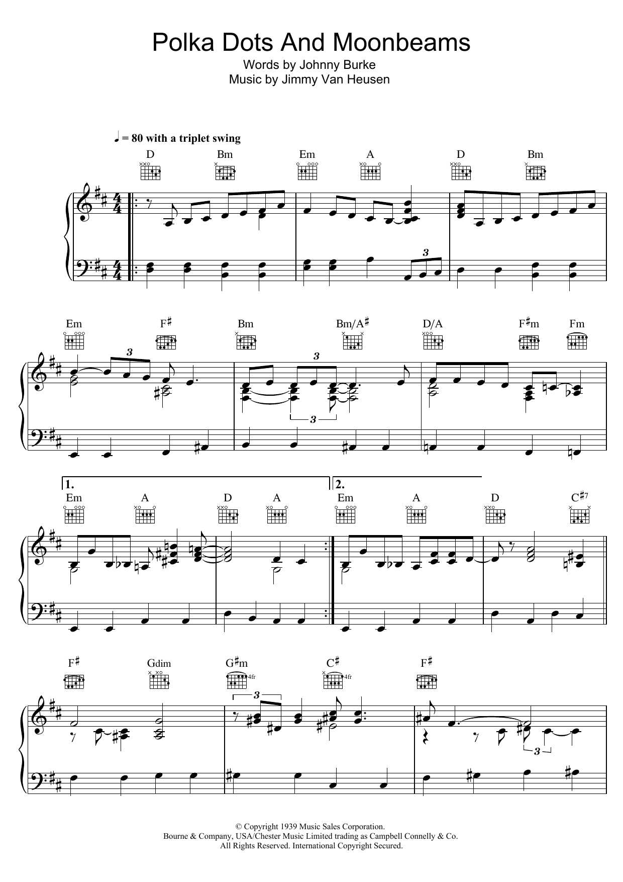 Bob Dylan Polka Dots And Moonbeams sheet music notes and chords arranged for Piano, Vocal & Guitar Chords