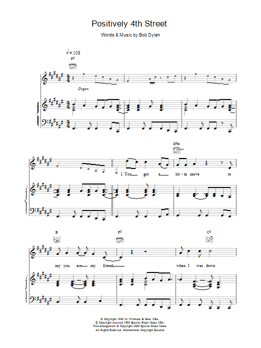 Bob Dylan Positively 4th Street sheet music notes and chords arranged for Super Easy Piano