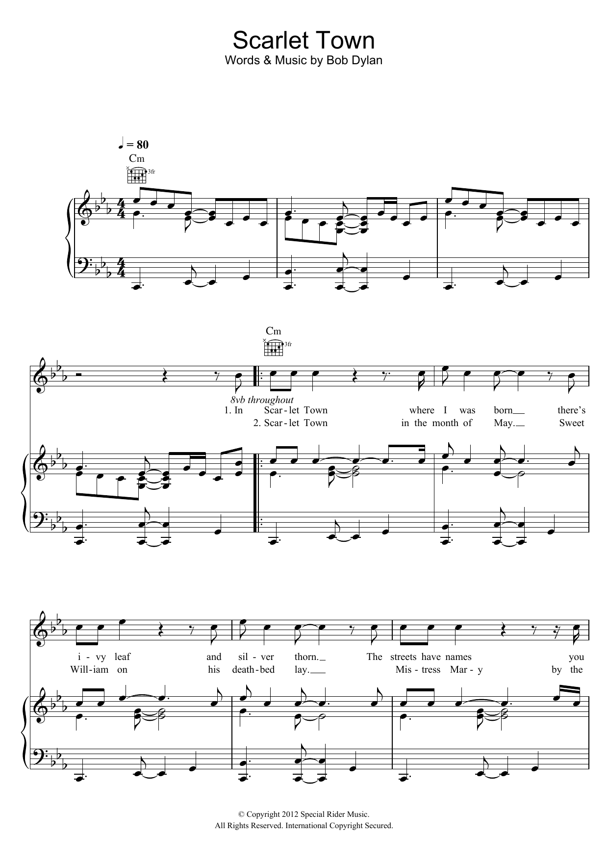 Bob Dylan Scarlet Town sheet music notes and chords arranged for Piano, Vocal & Guitar Chords