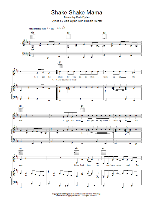 Bob Dylan Shake Shake Mama sheet music notes and chords arranged for Piano, Vocal & Guitar Chords