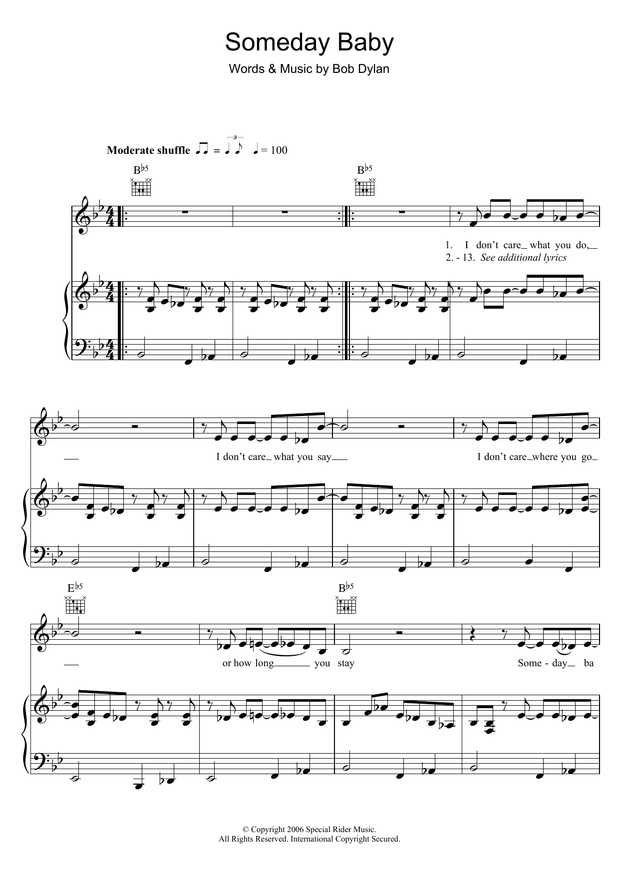 Bob Dylan Someday Baby sheet music notes and chords arranged for Piano, Vocal & Guitar Chords