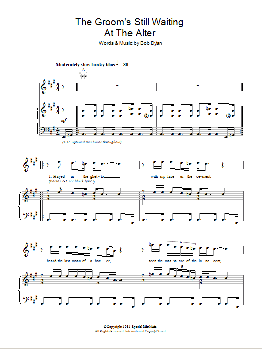Bob Dylan The Groom's Still Waiting At The Altar sheet music notes and chords arranged for Piano, Vocal & Guitar Chords